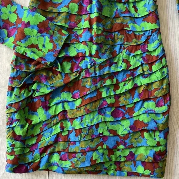 Zara Multicolor Floral Long Sleeve mini body-con Dress XS - Picture 5 of 11